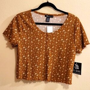 Miss Chievous Ditzy Floral Print Short Sleeve Crop Top Size XL NWT